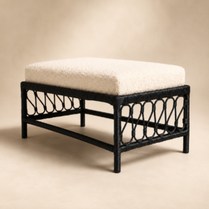 August Lettice Ottomon Frame Wrapped With Cane & Boucle Upholstery