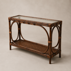 Riveria Wall Console All Natural Rattan With Glass Top
