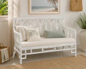 Coastal bliss bench in white cane with chalk finish